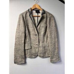 Akris Blazer Fitted Hemp Silk Wool Blend Tweed Blazer Oatmeal M/L Workwear